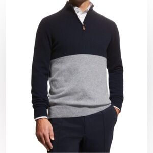 TSE For Neiman Marcus Sustainable Cashmere Bi-Color  Quarter Zip Sweater Size L